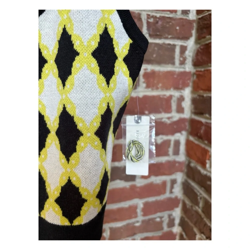 NWT Anthropologie Diamond Jacquard Sweater Set in Black/Yellow Diamonds  Size XS - Picture 8 of 12